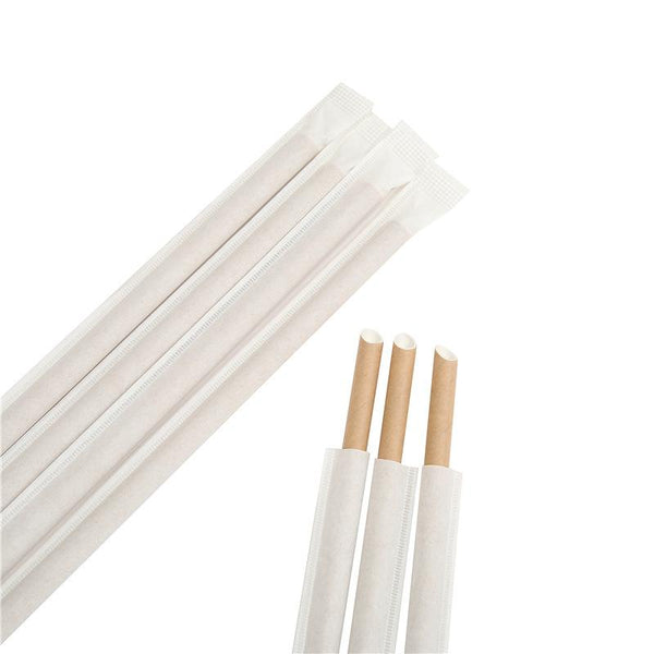 6mm Eco-friendly Diagonal Cut Kraft Paper Straw (Individually Wrapped) - 1000 Pcs - HD Plastic Product (Canada). Inc