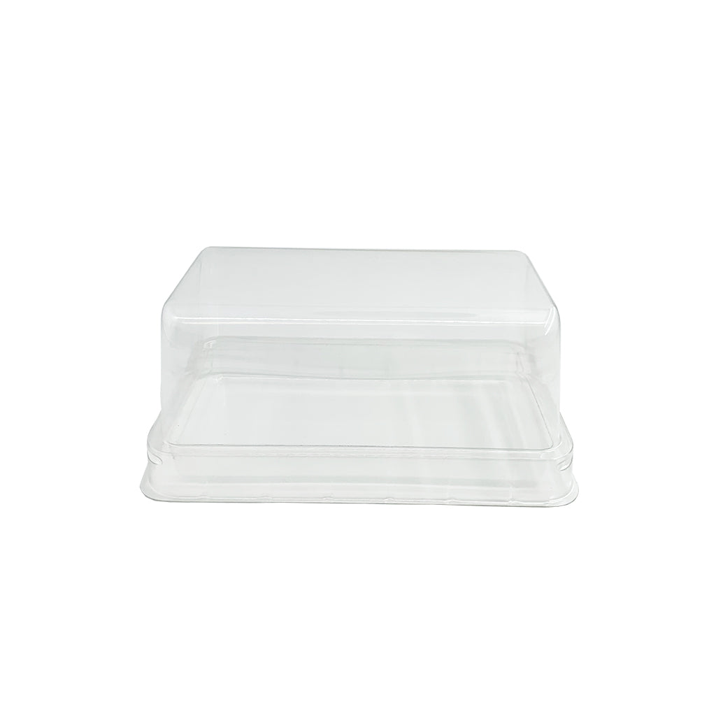 Plastic bakery container for swiss rolls in white background