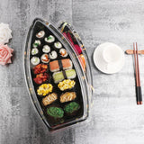 #7102 PET | Medium Maple Pattern Boat Sushi Tray W/ Lid - 100 Sets - HD Bio Packaging