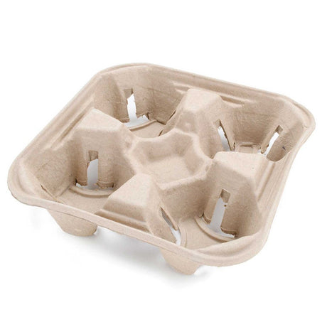 #80642 | Eco-friendly Kraft Paper 4 Cup Tray Holder For Coffee - 360 pcs - HD Bio Packaging
