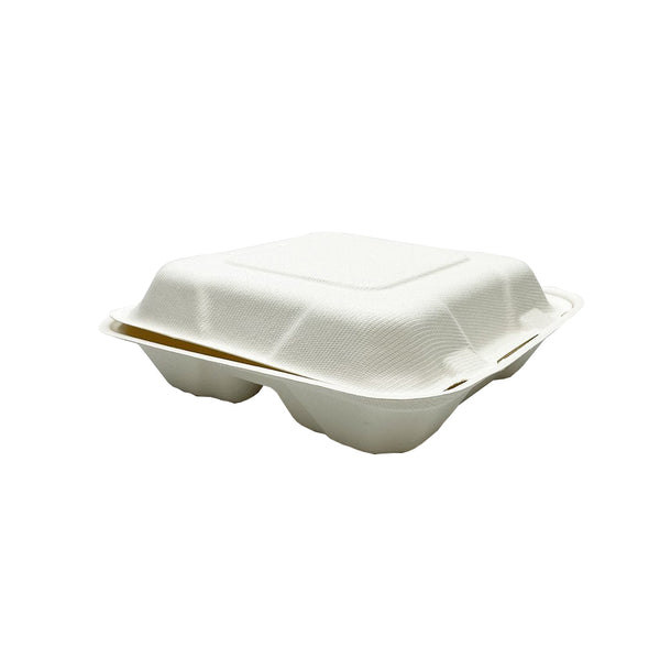  Eco-friendly Sugarcane Square Clamshell Food Container closed