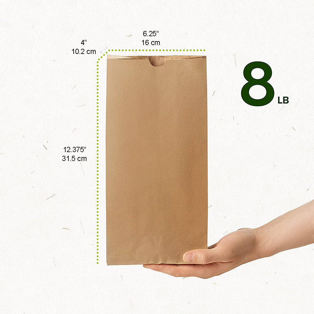 8lb Paper Kraft Bakery Bag | 6.25x4x12.375" - 500 Pcs