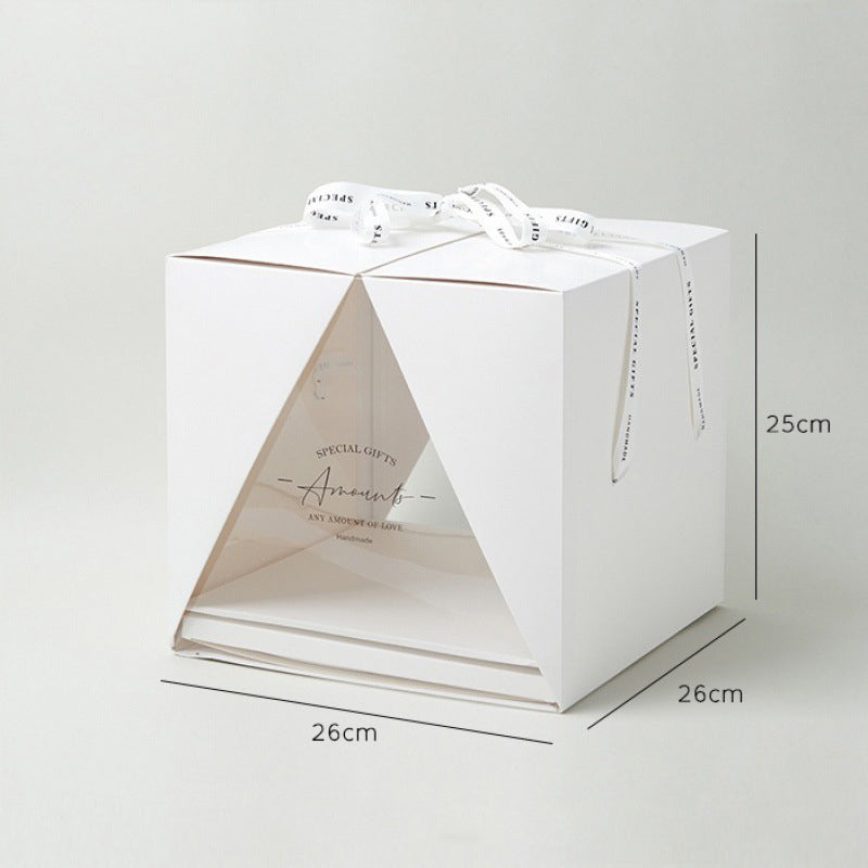 [Pre-order] 4" 6" 8" Plastic Clear Square Cake Box W/ White Lid - 50 Sets