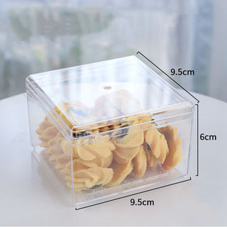 Square Clear Cake Container W/ Lid | 9.5x9.5x6.5cm - 200 Sets for bakery store cookie inside
