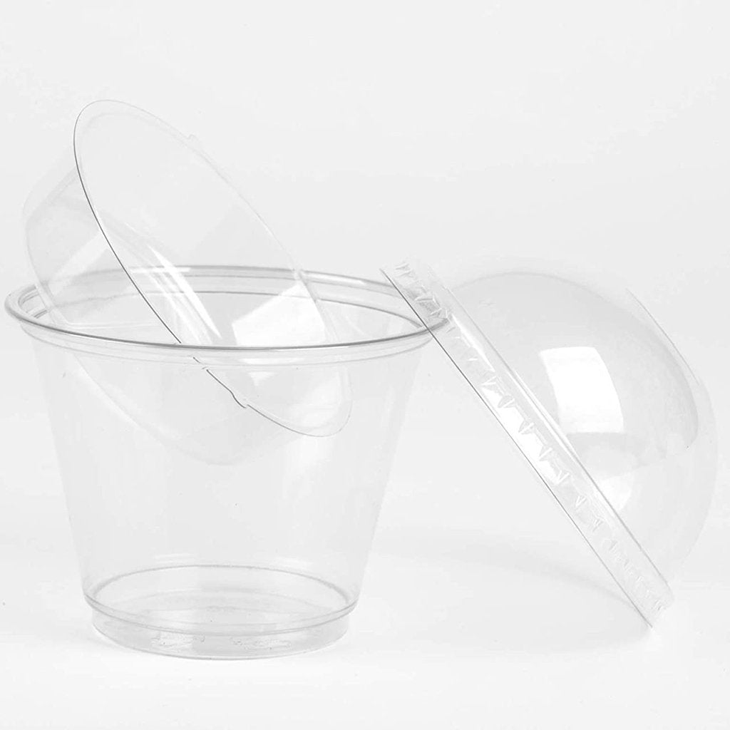 9oz Clear Plastic Dessert Cup W/ 3.25oz Insert + Dome Lid (No Hole