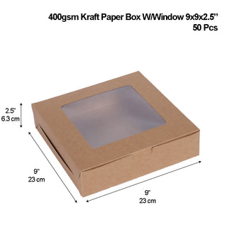 Kraft Cake Paper Box W/ Window | 9x9x2.5