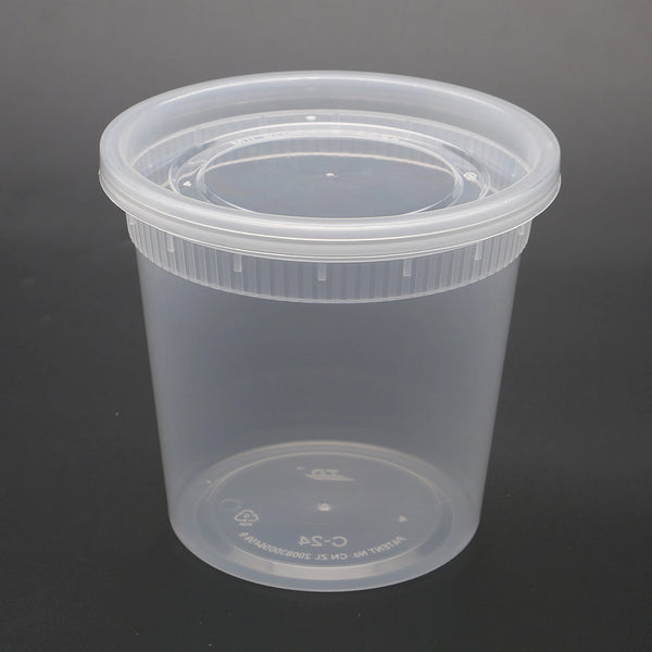 24oz Microwaveable PP Leak-resistant Translucent Deli Container W/ Lid in grey background