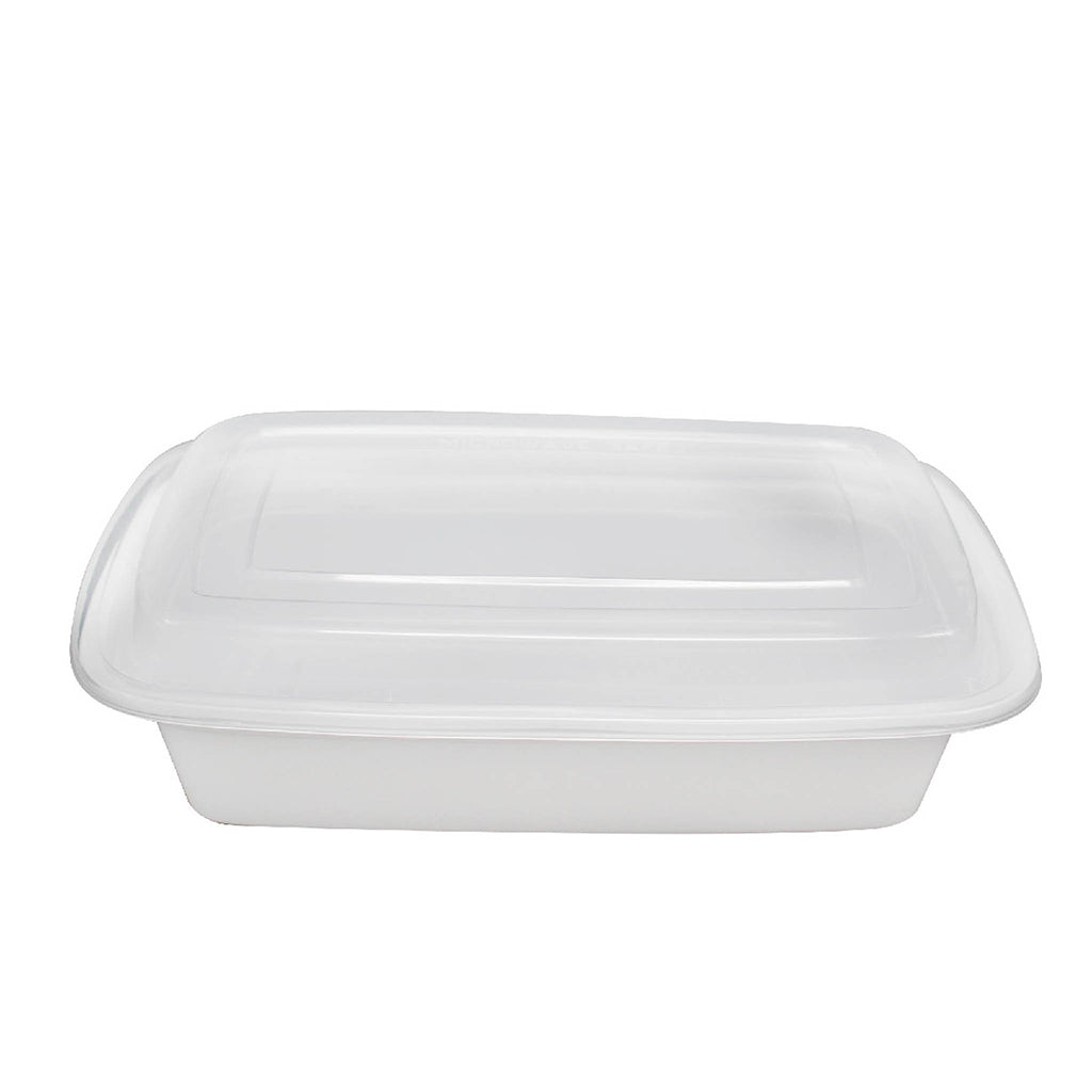 F-9632 | TD 32oz Microwaveable PP White Rectangular Container W/ Lid - 150 Sets
