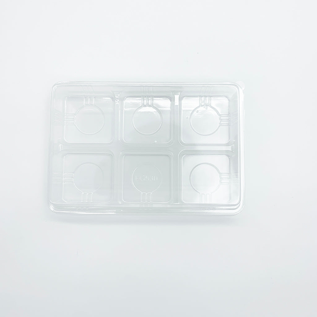 FG530 | 6 Compartment Plastic Mini Cake Clear Box W/ Lid | 7.5x5.12x2" - 300 Sets