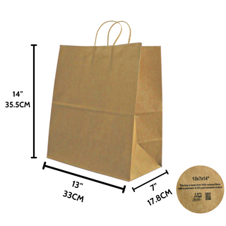 HD-13714 | 100% Recycled Paper Kraft Bag W/ Twisted Handle | 13x7x14