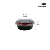 D007 | 12oz Microwaveable PP Black Red Bowl W/ Lid - 450 Sets