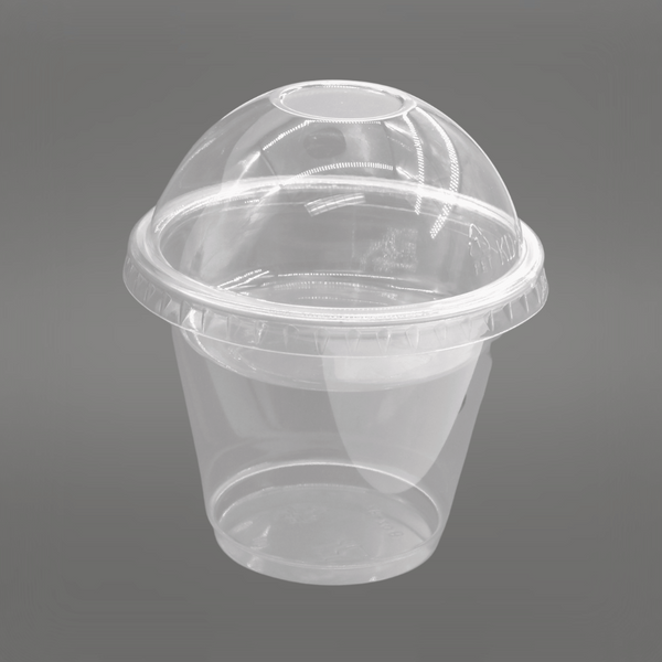 9oz Clear Plastic Dessert Cup W/ 3.25oz Insert + Dome Lid (No Hole) - 100 Sets