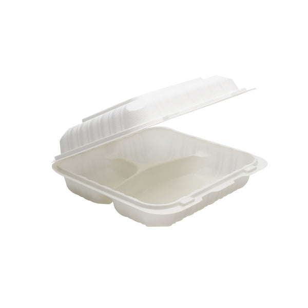 #83 | 3 Compartment Microwavable PP Square Clamshell Food Container | 8x8x3