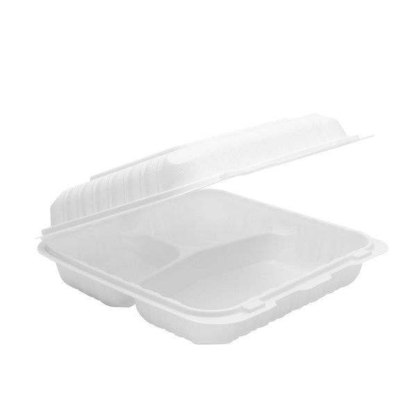 #EP93 |  3 Compartment Microwavable PP Square Clamshell Food Container | 9x9x3