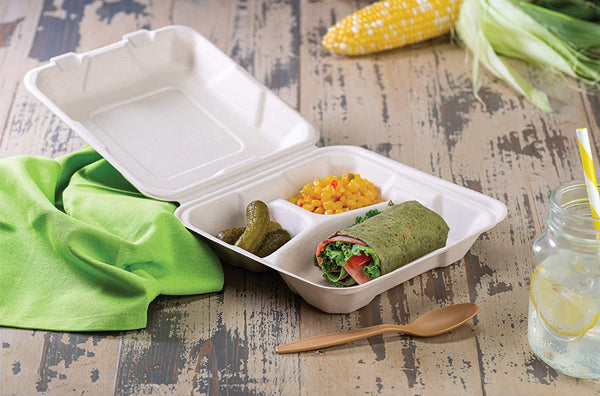 (21% OFF SALE) B032 | Eco-friendly Sugarcane Square Clam Shell Food Container | 9x9x3