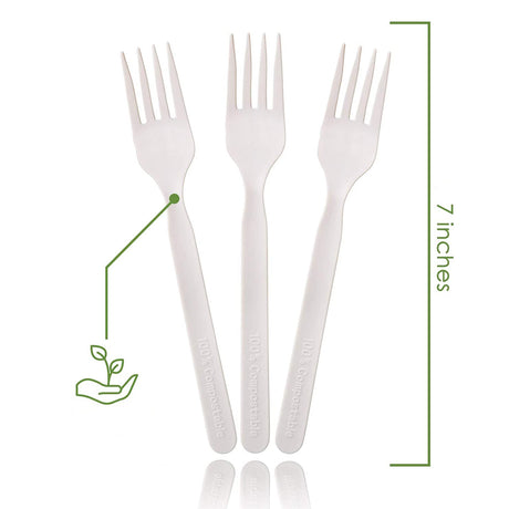7" Compostable PLA Bio Fork 3 pieces  in white background