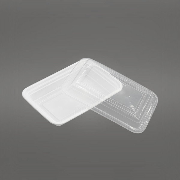 RE-16 | HD 16oz Microwaveable PP White Rectangular Container W/ Lid - 150 Sets