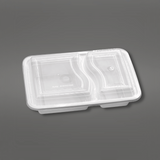 RE-232 | HD 32oz Microwaveable PP White Rectangular Container W/ Lid | 2 Compartment - 150 Sets