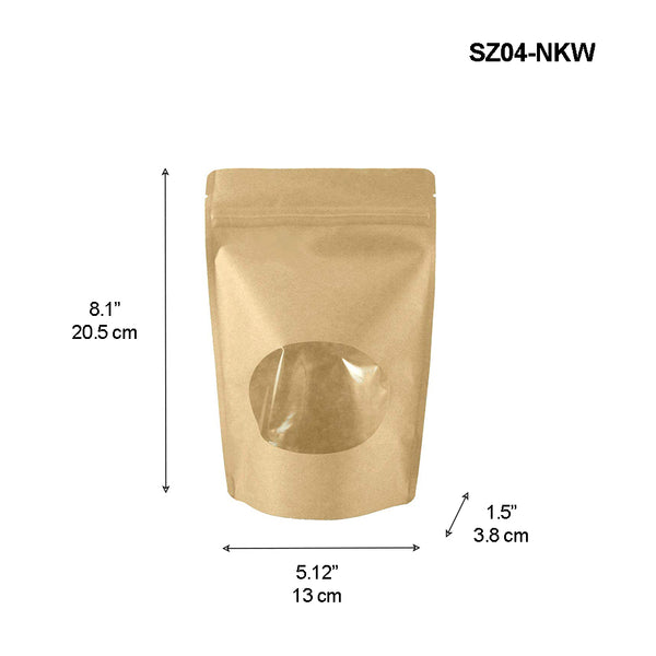SZ04-NKW | 4 OZ Stand-up Zip-lock Kraft Paper Pouch W/ Oval Window | 5.12x1.5x8.1