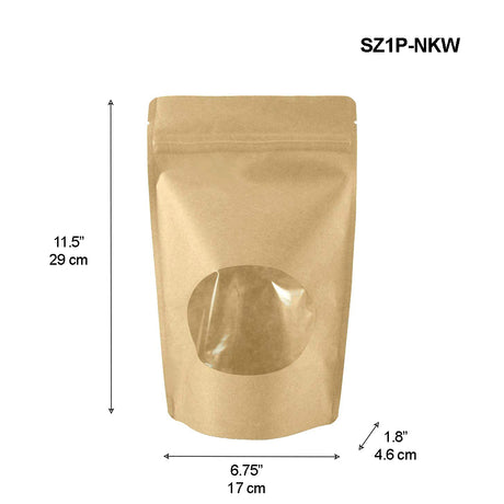 SZ1P-NKW | 1lb Stand-up Zip-lock Pouch with Oval Window | 6.75x1.8x11.5" - 50 Pcs