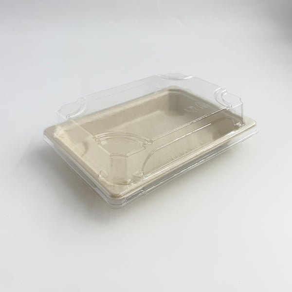 #03 | Eco-friendly Sugarcane Sushi Tray W/ Plastic Lid | 6.5x4.5x1.9