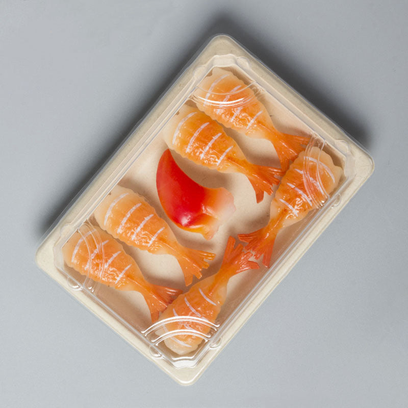 #03 | Eco-friendly Sugarcane Sushi Tray W/ Plastic Lid | 6.5x4.5x1.9" - 300 Sets - HD Bio Packaging