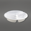 RO-348 | HD 48oz Microwaveable PP White Round Food Container W/ Lid | 3 Compartment - 150 Sets