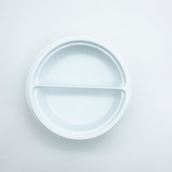 Microwaveable PP White Bowl 2 compartments view from the  top