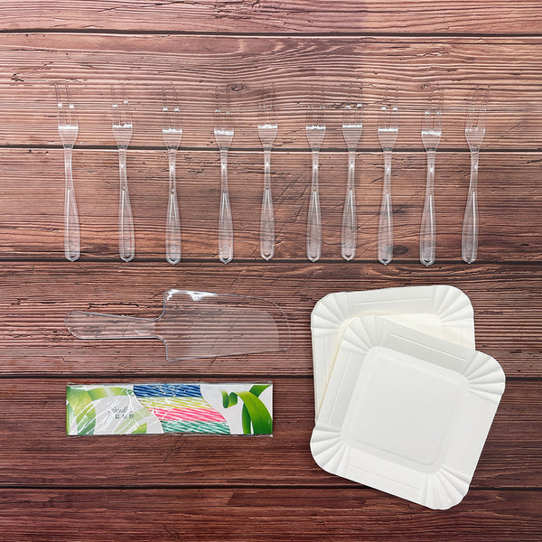 Disposable Birthday Tableware Combo | 1 Knife & 10 Plates & 10 Forks & 12 Candles - 100 Sets