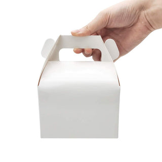 Eco-Friendly White Cake Box W/ Handle with a hand holding it