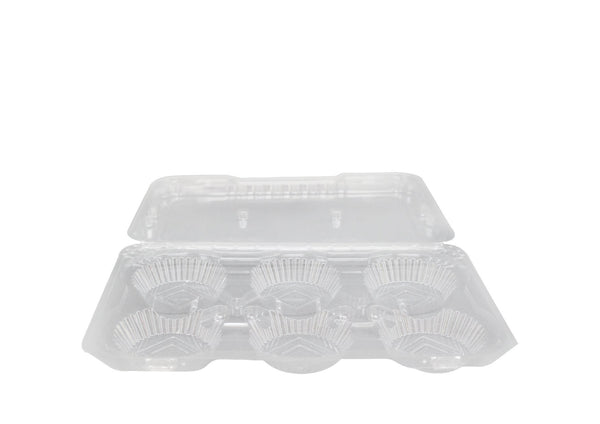 F1109 | 6 Egg Tart Clear Rectangular Hinged Container - 200 Pcs - HD Plastic Product (Canada). Inc