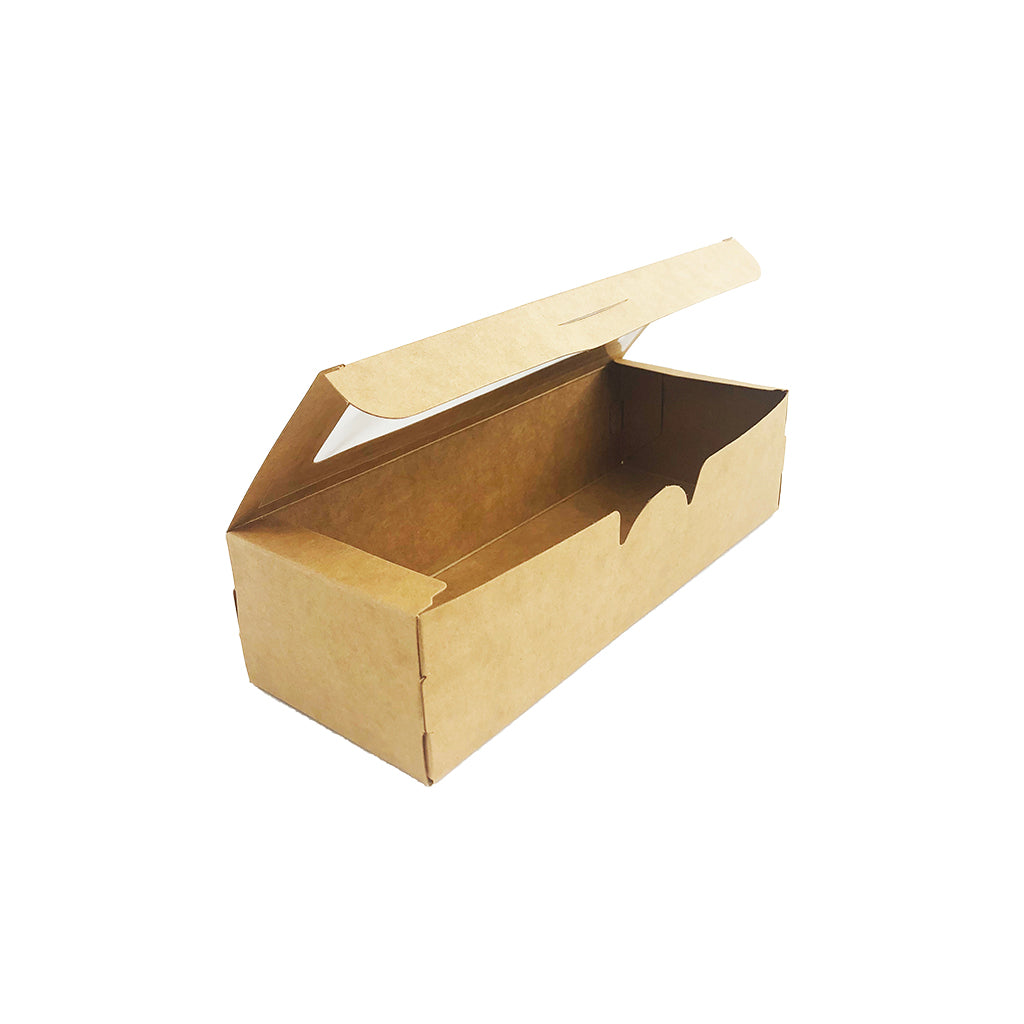 Kraft Rectangular Macaron Paper Box W/ Window | 8x3x2" - 200 Pcs