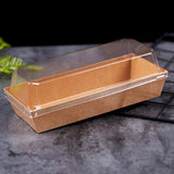Rectangular Kraft Paper Cake Box W/ PET Lid | 7.5x3.4x2.6" - single