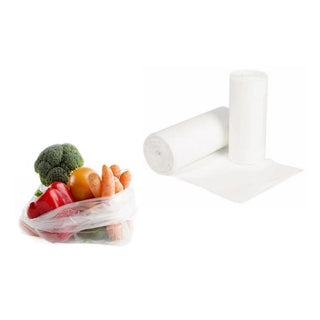 Clear Plastic Roll Bag for checkout super market with groceries 
