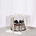  Clear Square Cake Box W/ White Base Clear Lid with white ribbon oreo crackers inside