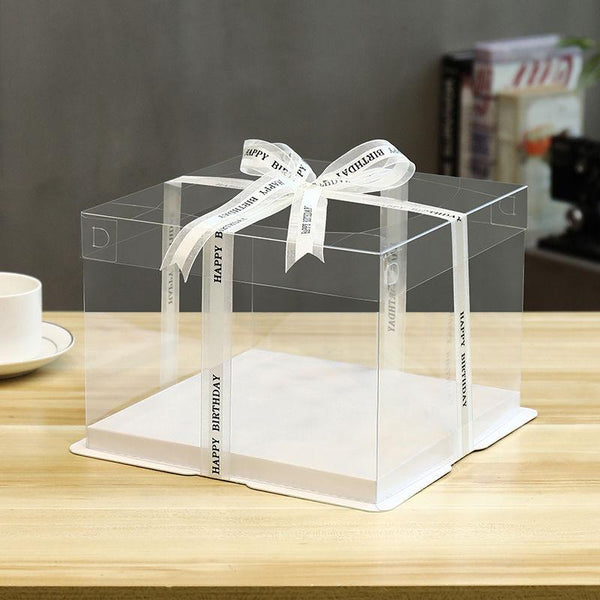  Clear Square Cake Box W/ White Base Clear Lid small size