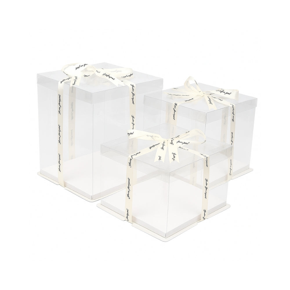 Clear Square Cake Box W/ White Base & Clear Lid For 4