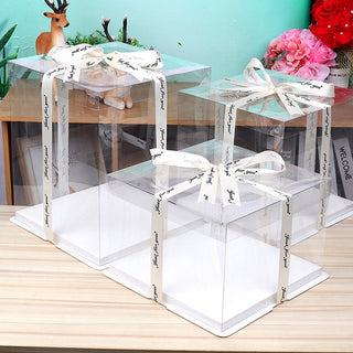 Plastic Clear Square Cake Box W/ Clear Lid No Ribbon) on a table hdbiopak