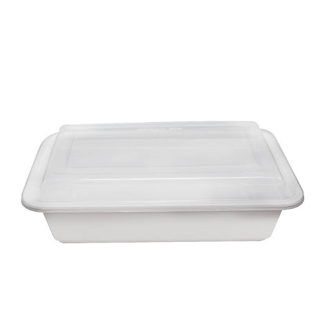 RE-38 | HD 38oz Microwaveable PP White Rectangular Container W/ Lid - 150 Sets