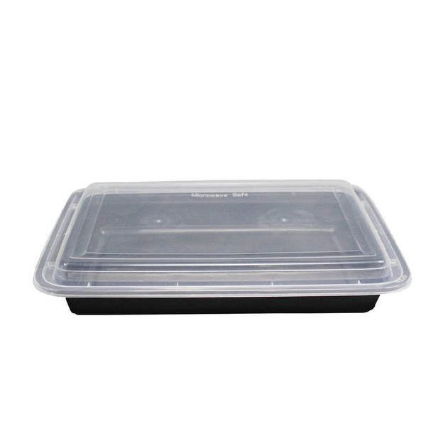 RE-58 | HD 58oz Microwaveable PP Black Rectangular Container W/ Lid - 150 Sets