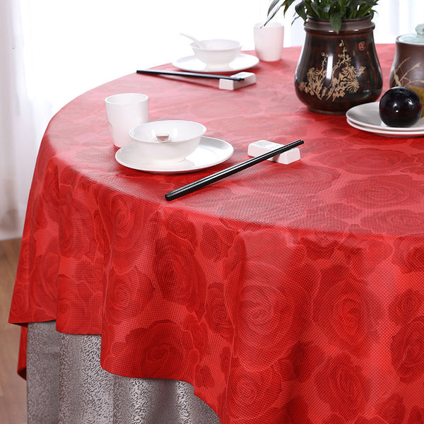 Biodegradable Stone Plastic Red Rose Pattern Tablecloth | 180x180cm - 150 Pcs
