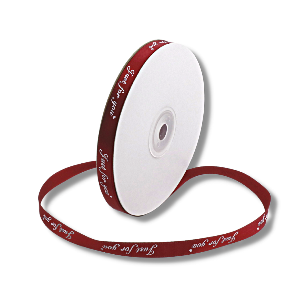 0.39" Just For You Burgundy Fabric Ribbon | 55 Yards - 1 Roll