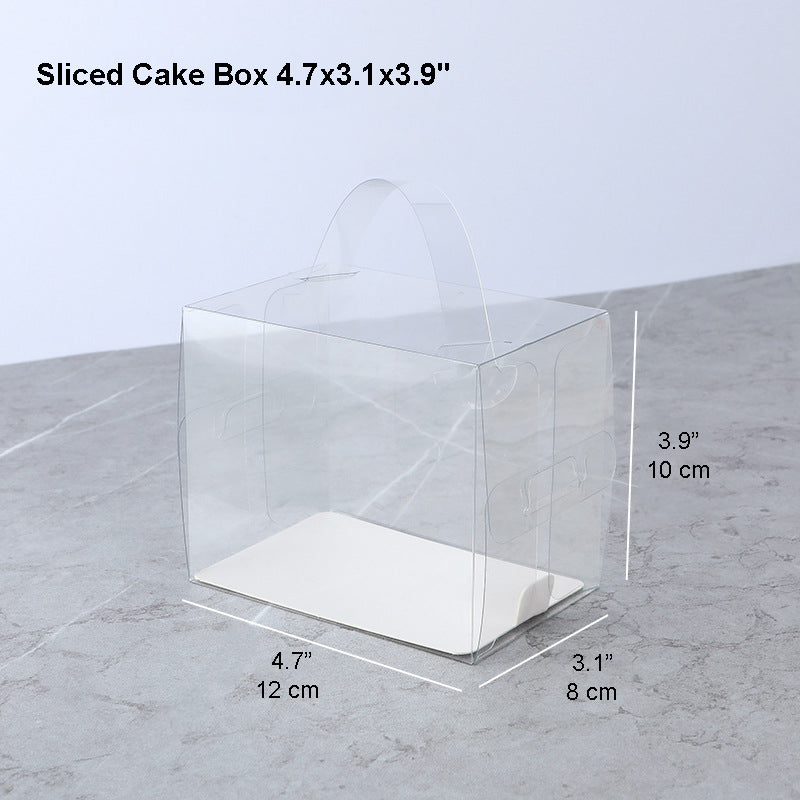 Clear Rectangular Sliced Cake Box W/ Handle & Board - 50 Sets