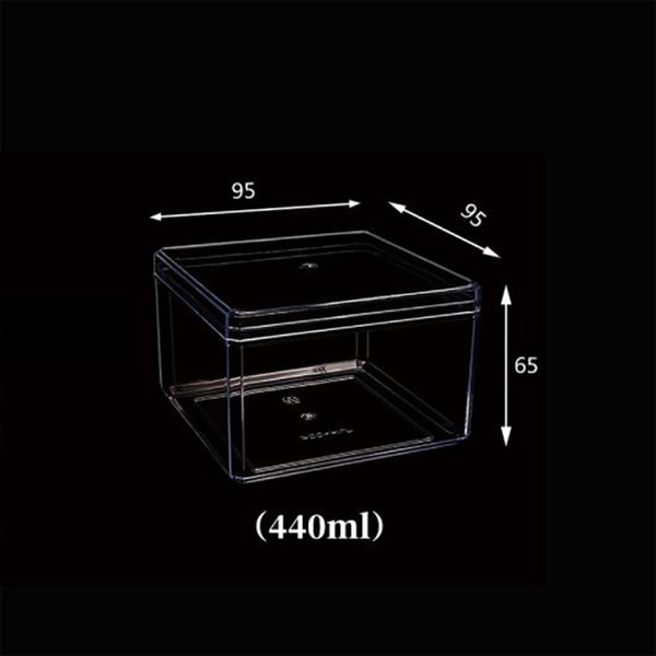 Square Clear Cake Container W/ Lid | 9.5x9.5x6.5cm - 200 Sets for bakery store cream black background size description