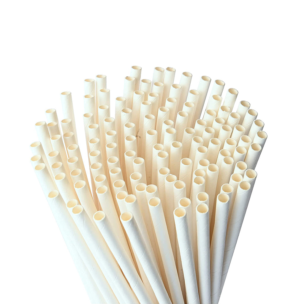 6x230mm Diagonal Cut White Paper Straw (Individually Wrapped) - 5000 Pcs
