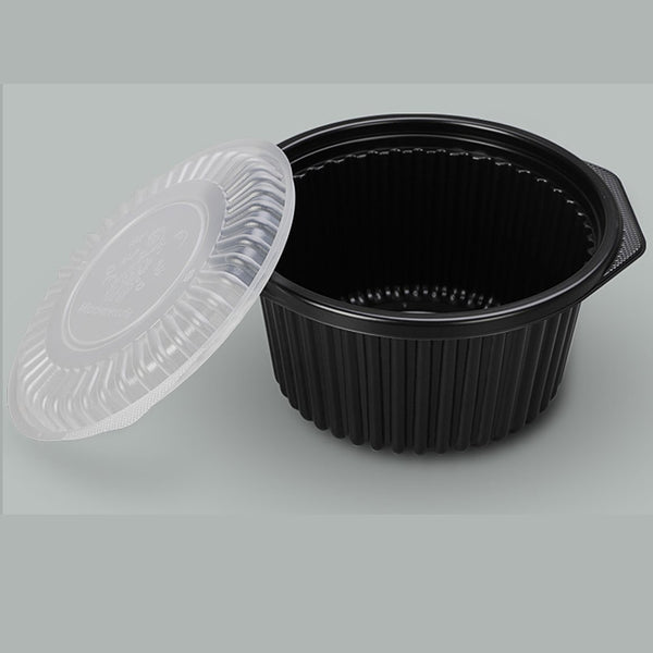SZ-196 | 120oz Microwaveable PP Black Round Bowl W/ Clear Lid - 100 Sets - HD Plastic Product (Canada). Inc