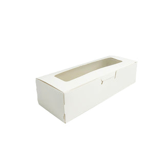 White Rectangular Macaron Paper Box W/ Window | 8x3x2