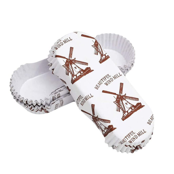 Beautiful Wind mill oval baking paper cup dessert  white background packaging